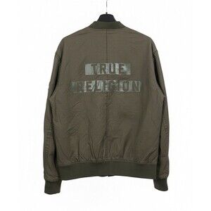 True Religion Mens Size 3X Canvas Bomber Trucker Jacket - Military Green